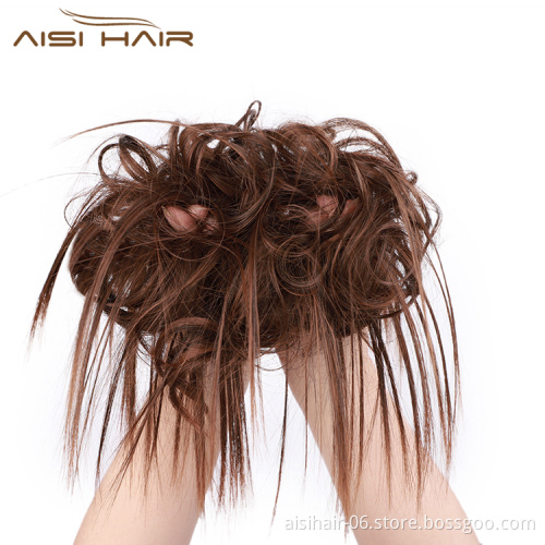 Aisi Hair Donut Brown Synthetic Curly Chignon Bun Pad Chignon Elastic Band Ribbon Ponytail Rope Rubber Hair Extension For Women